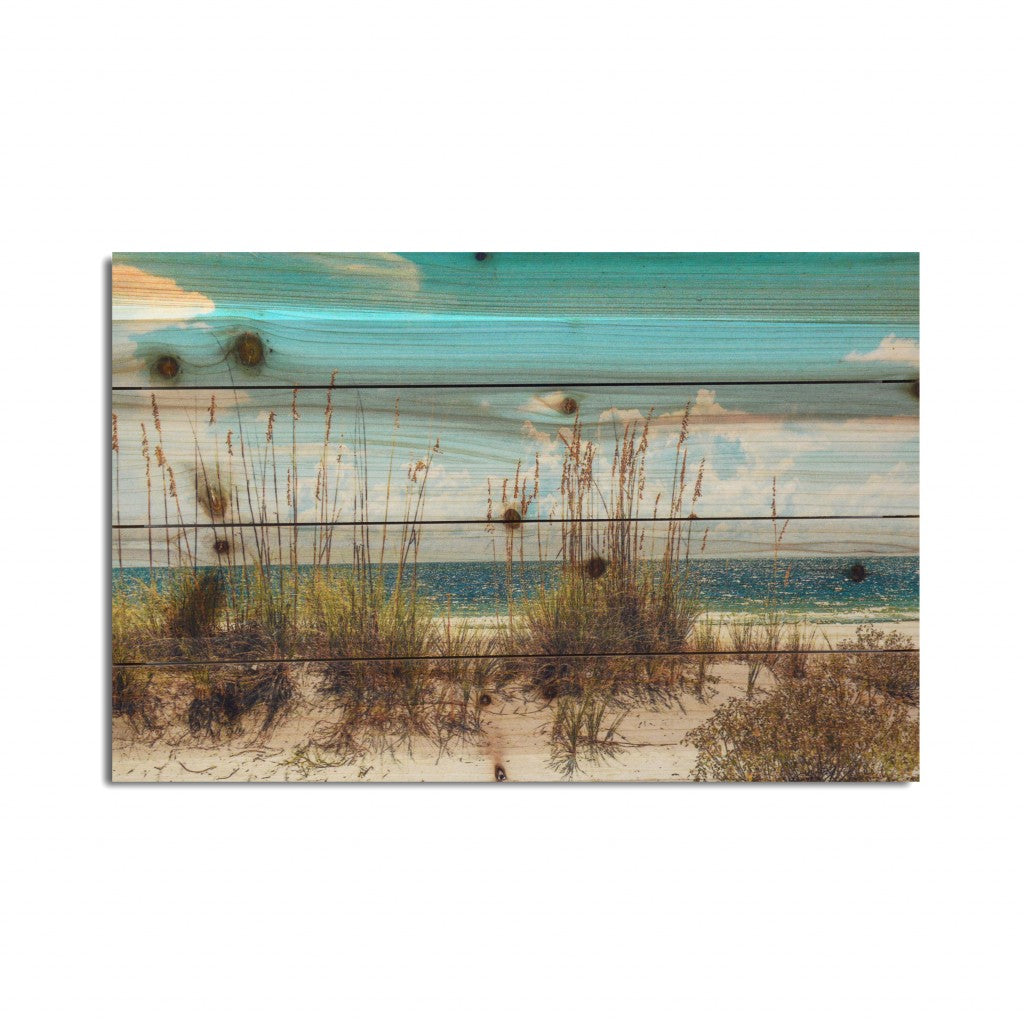 HomeRoots 18" Ocean Sand Dunes Wood Plank Wall Art