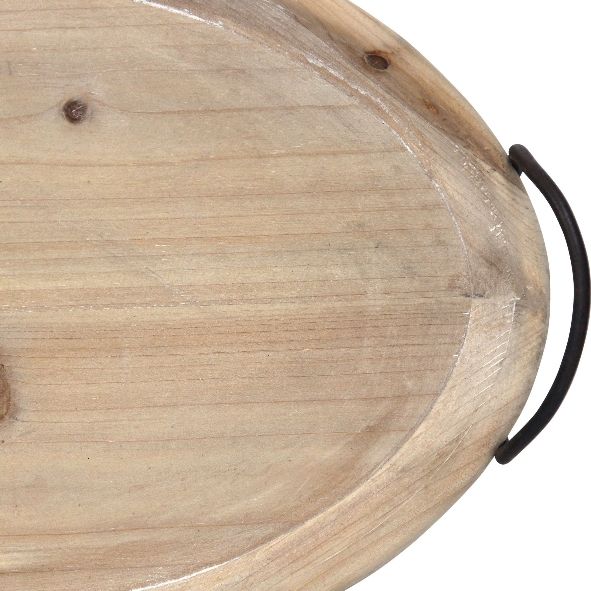 HomeRoots 18" Oval Natural Ivory-Finished Wood With Curved Black Metal Handles