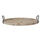 HomeRoots 18" Oval Natural Ivory-Finished Wood With Curved Black Metal Handles