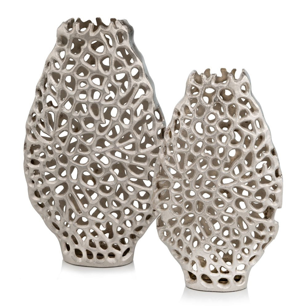 HomeRoots 18' Oval Table Vase in Shiny Nickel Finished