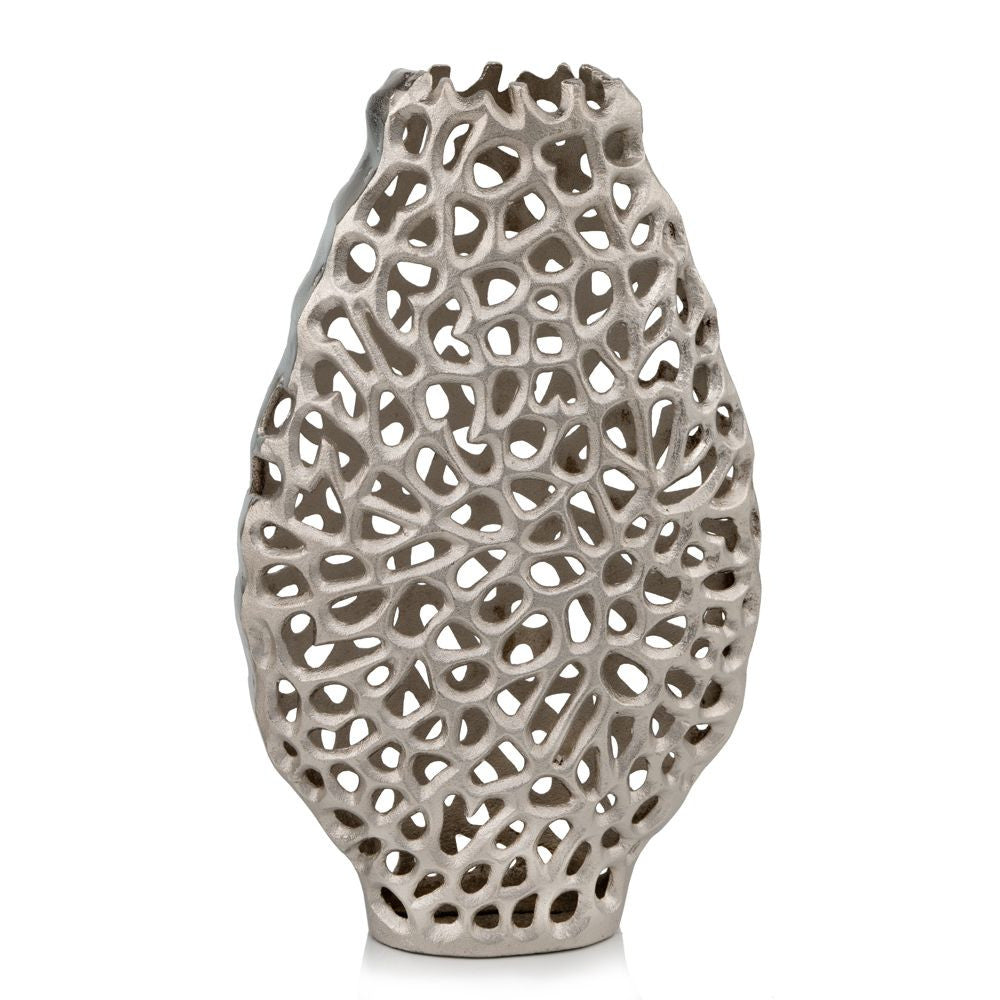 HomeRoots 18' Oval Table Vase in Shiny Nickel Finished