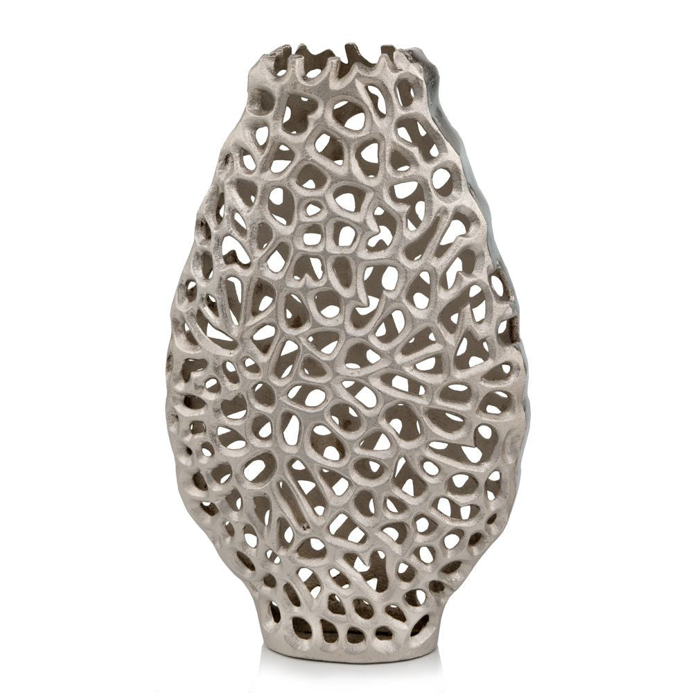 HomeRoots 18' Oval Table Vase in Shiny Nickel Finished