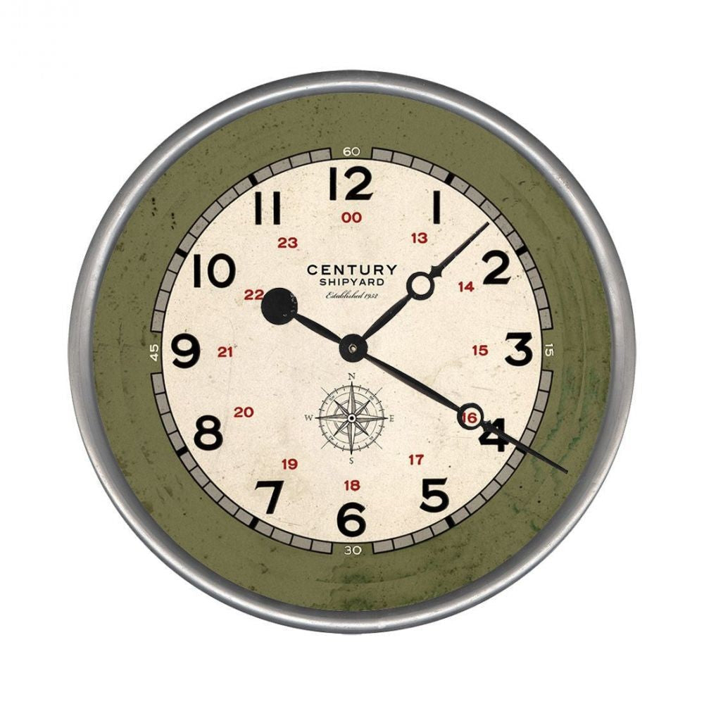 HomeRoots 18" Rustic Century Shipyard Compass Wall Clock