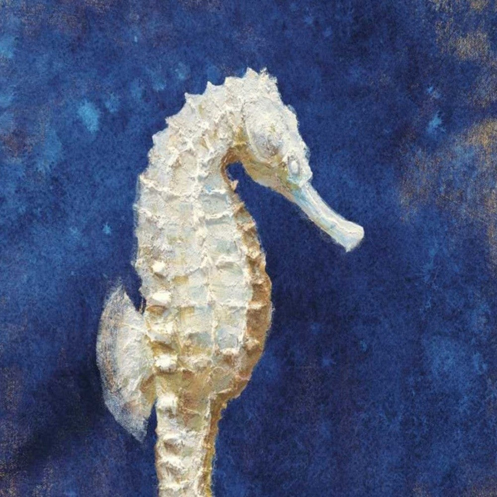 HomeRoots 18" Rustic Deep Blue and Gold Seahorse Giclee Wrap Canvas Wall Art