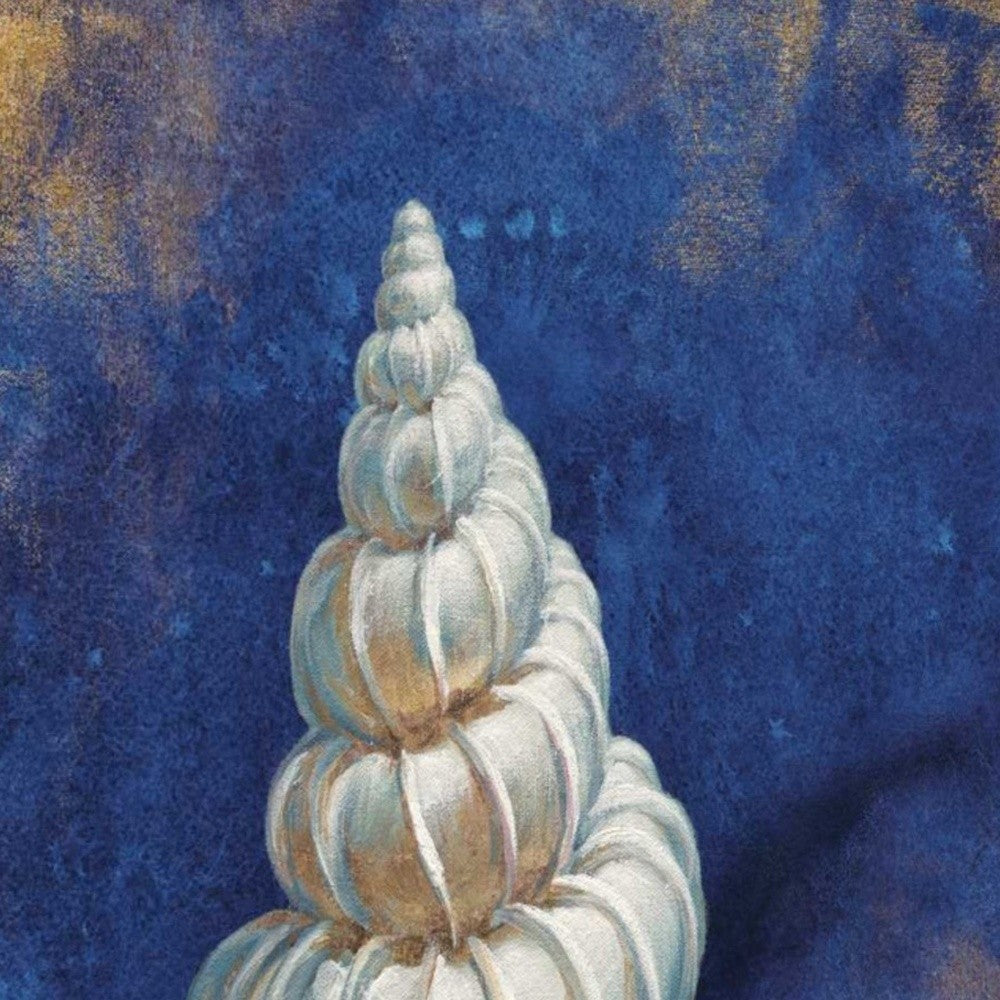 HomeRoots 18" Rustic Deep Blue and Gold Shell Giclee Wrap Canvas Wall Art