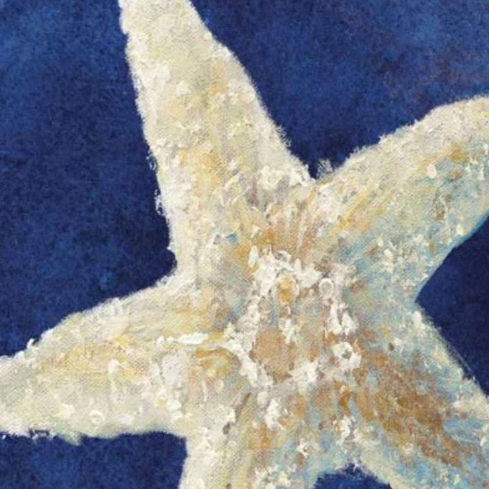 HomeRoots 18" Rustic Deep Blue and Gold Starfish Giclee Wrap Canvas Wall Art