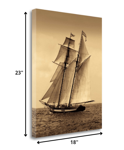 HomeRoots 18" Sailing the Dramatic Seas Sepia Tone Giclee Wrap Canvas Wall Art