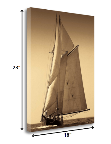 HomeRoots 18" Sailing the Seas Sepia Tone Giclee Wrap Canvas Wall Art