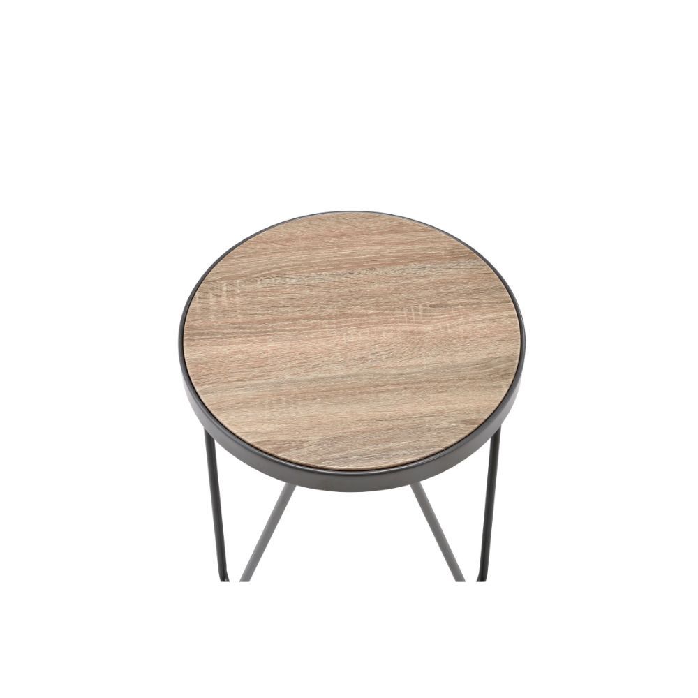 HomeRoots 18" Solid Wood Round End Table in Black And Brown Finish