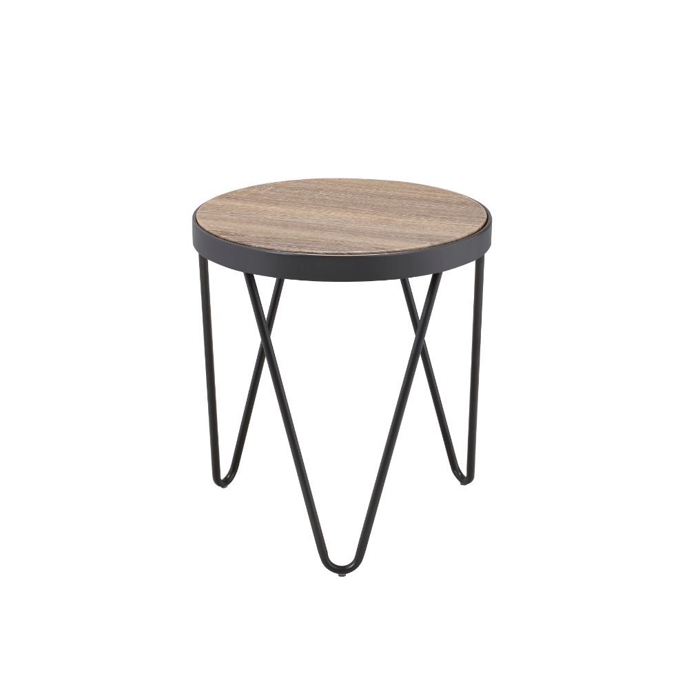 HomeRoots 18" Solid Wood Round End Table in Black And Brown Finish