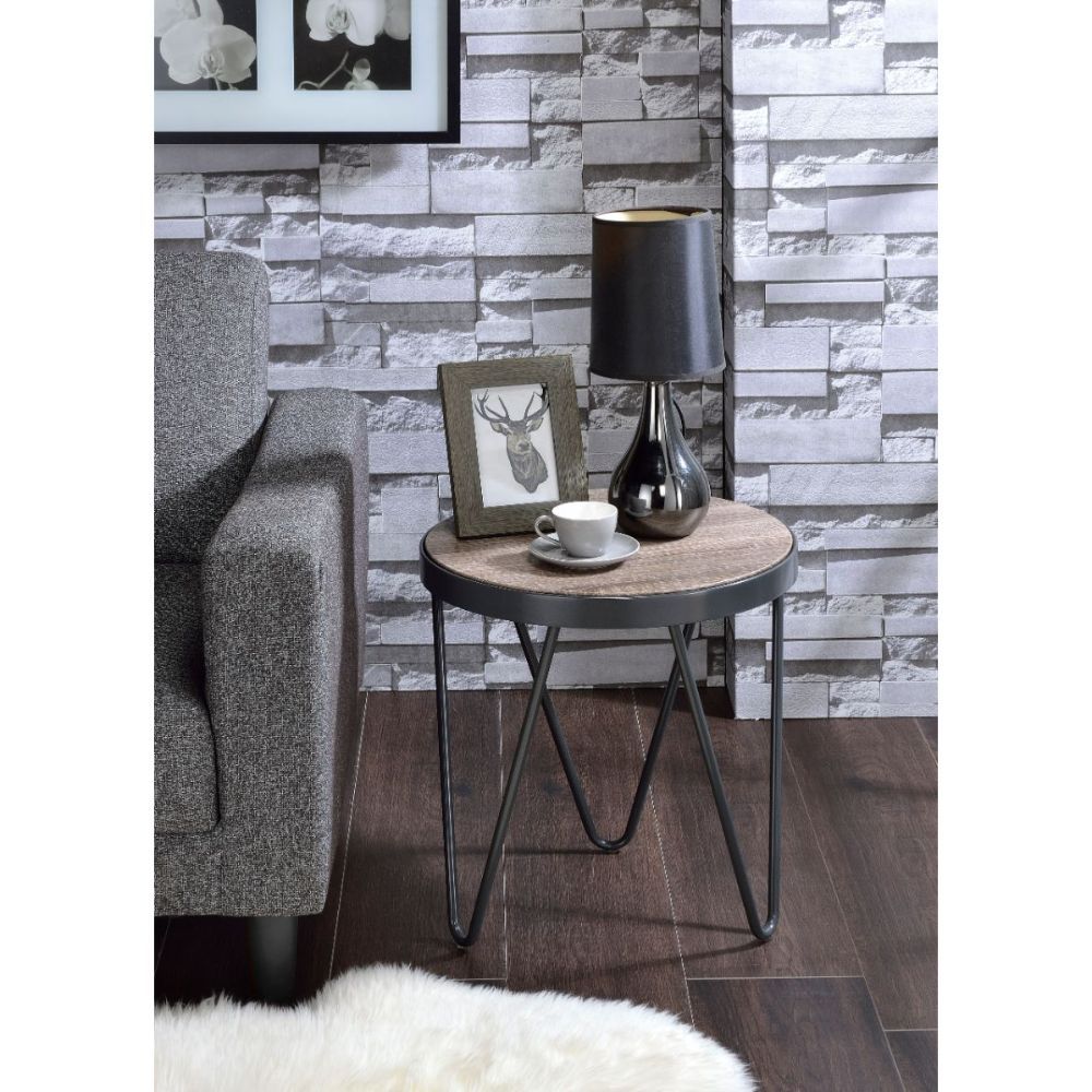 HomeRoots 18" Solid Wood Round End Table in Black And Brown Finish