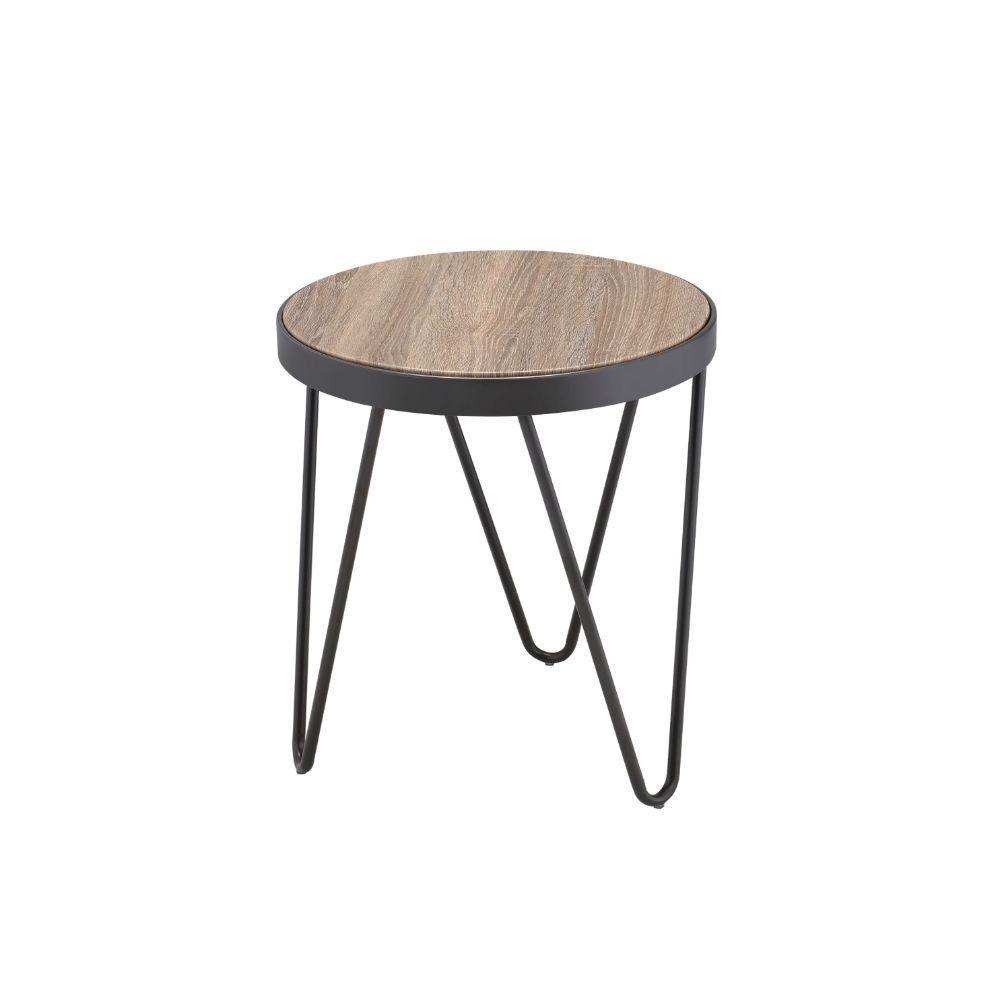 HomeRoots 18" Solid Wood Round End Table in Black And Brown Finish