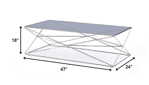 HomeRoots 18" Stainless Steel Coffee Table With Smoked Glass Finish