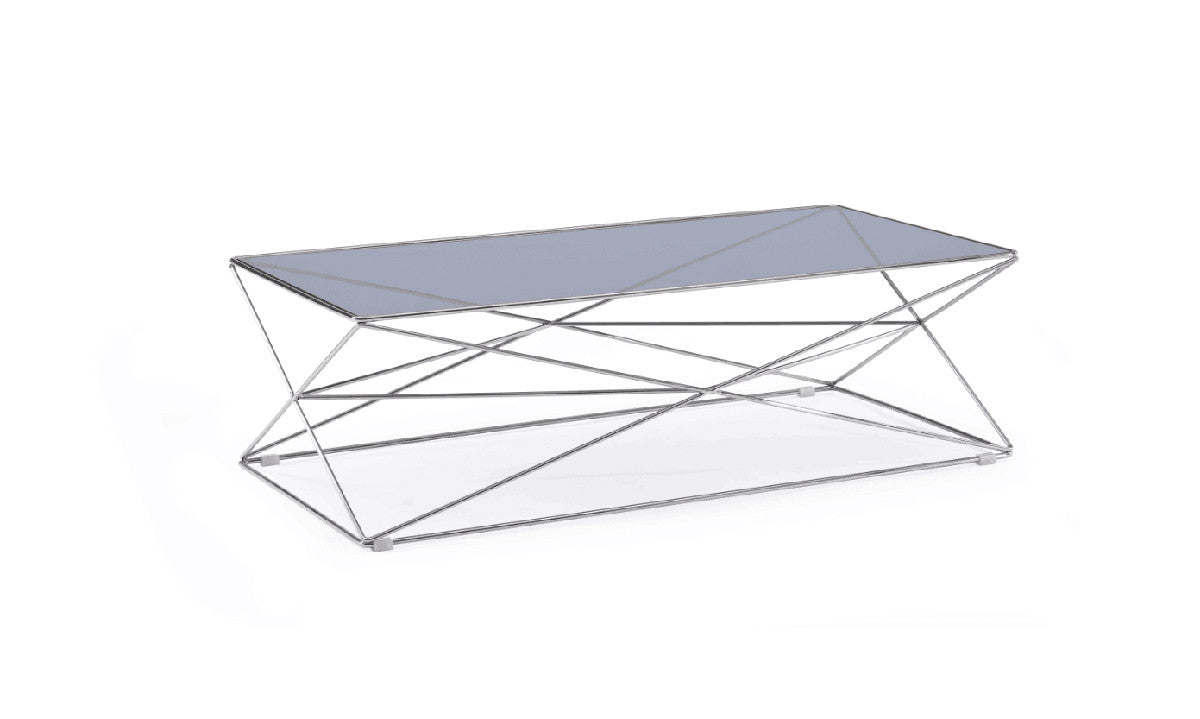 HomeRoots 18" Stainless Steel Coffee Table With Smoked Glass Finish