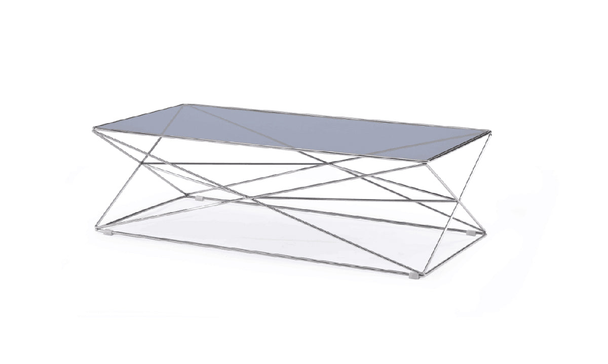 HomeRoots 18" Stainless Steel Coffee Table With Smoked Glass Finish