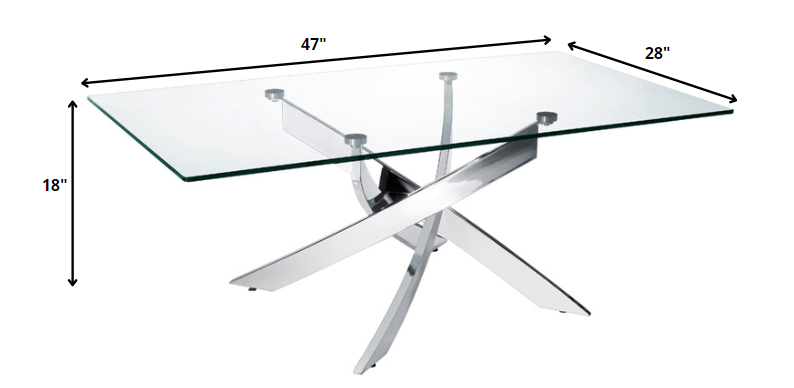 HomeRoots 18" Steel and Glass Coffee Table in Chrome Finish