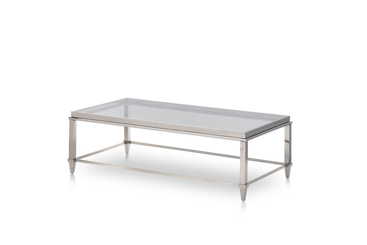 HomeRoots 18' Steel and Glass Coffee Table