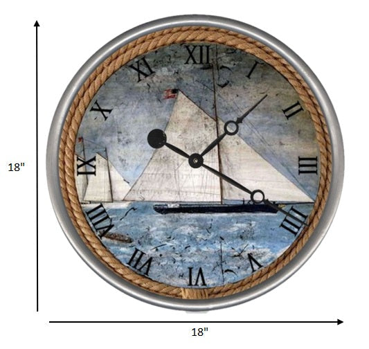 HomeRoots 18" Vintage Nautical Sailboats Wall Clock