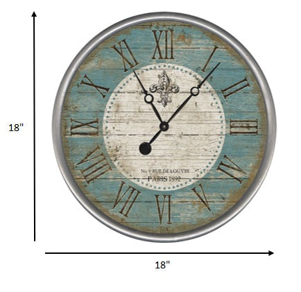 HomeRoots 18" Vintage Teal Fleur de Lis Parisian Wall Clock