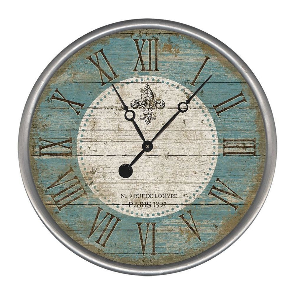 HomeRoots 18" Vintage Teal Fleur de Lis Parisian Wall Clock