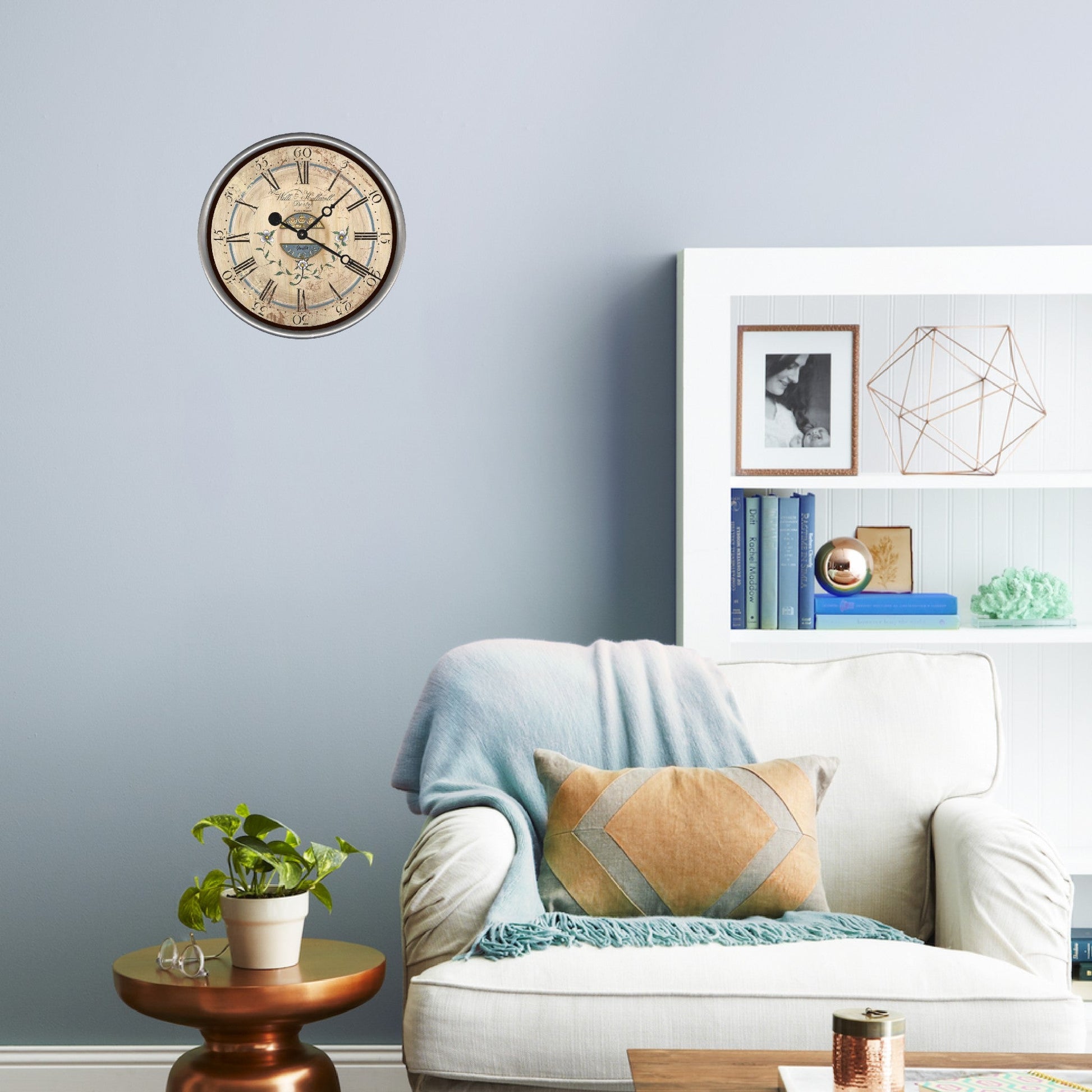 HomeRoots 18" Vintage Wedgwood Blue and Taupe Wall Clock