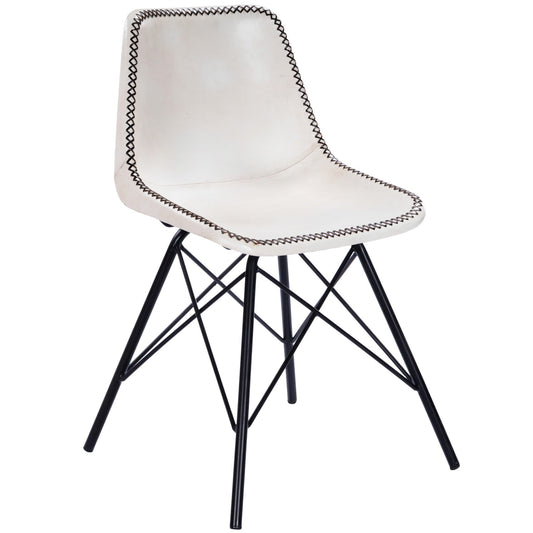 HomeRoots 18" White Faux Leather Side Chair With Black Frame Finish