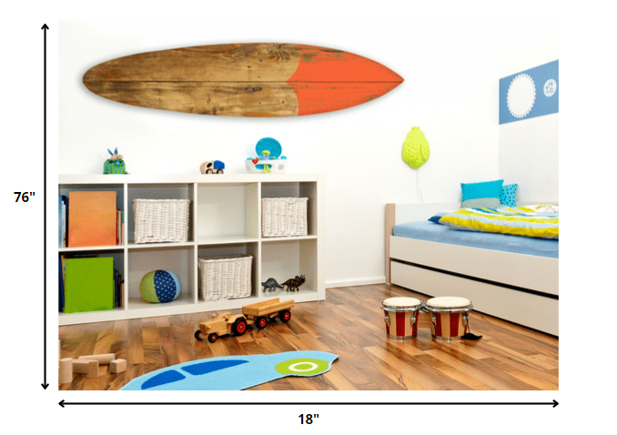 HomeRoots 18 x 1 x 76 Wood Brown Surf On Surfboard Wall Art
