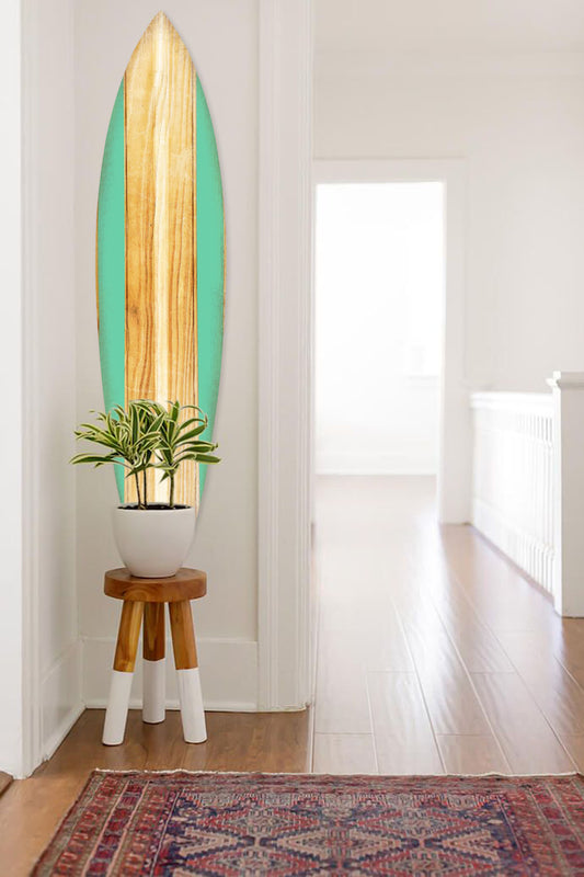 HomeRoots 18" x 1" x 76" Wood, Green, Malibu Surfboard Wall Art features