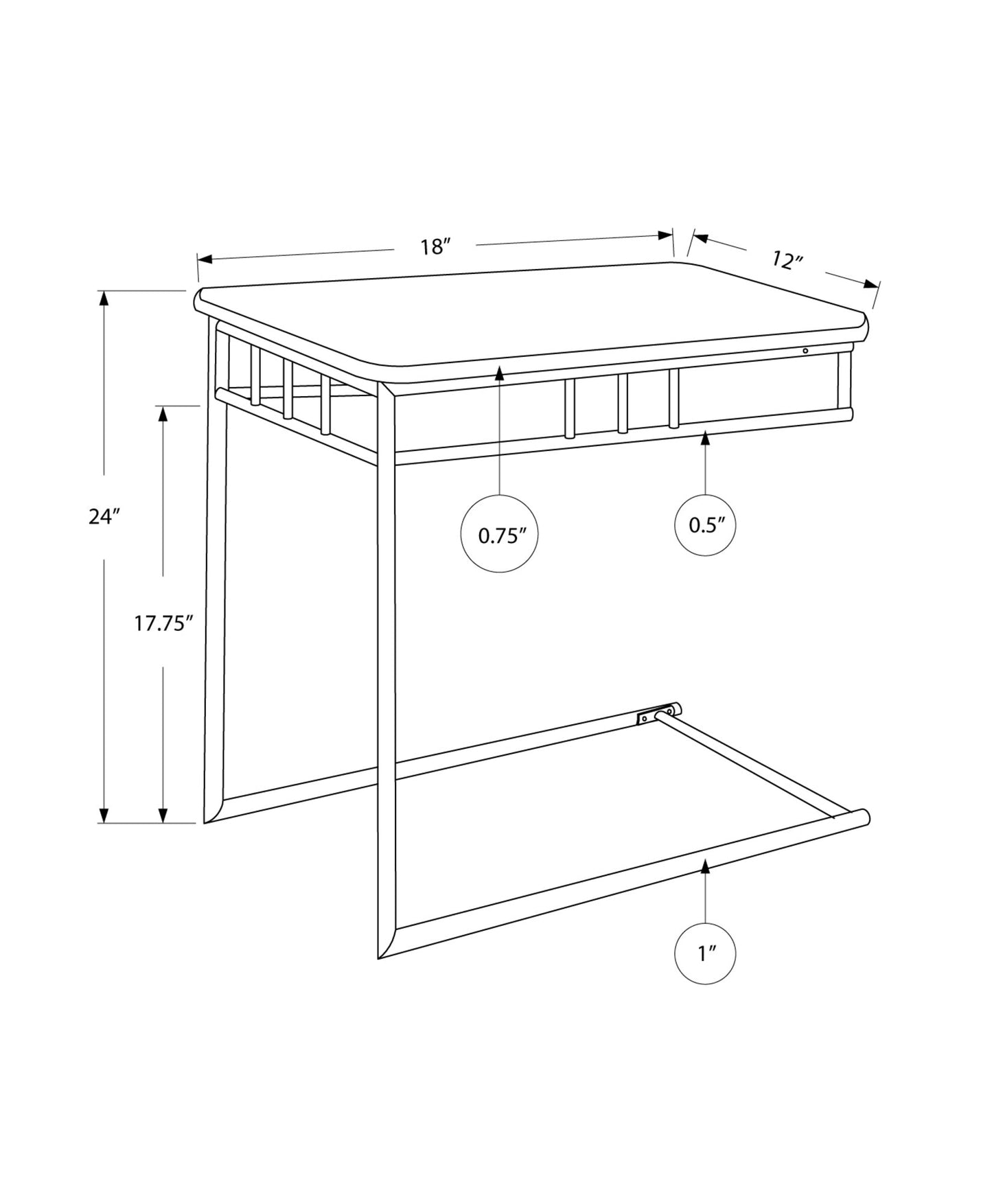 HomeRoots 18" x 12" x 24" MDF Metal Accent Table in Grey Finish