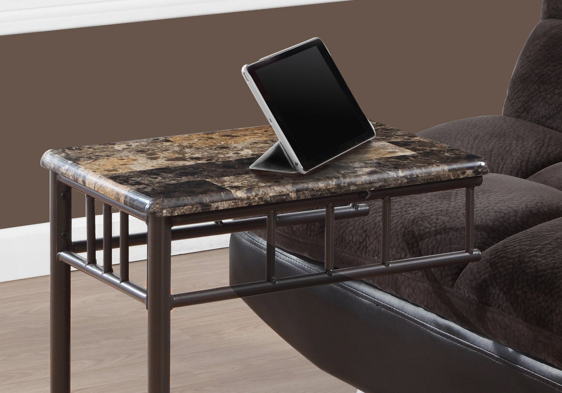 HomeRoots 18" x 12" x 24" MDF and Metal Accent Table in Cappuccino Brown Finish