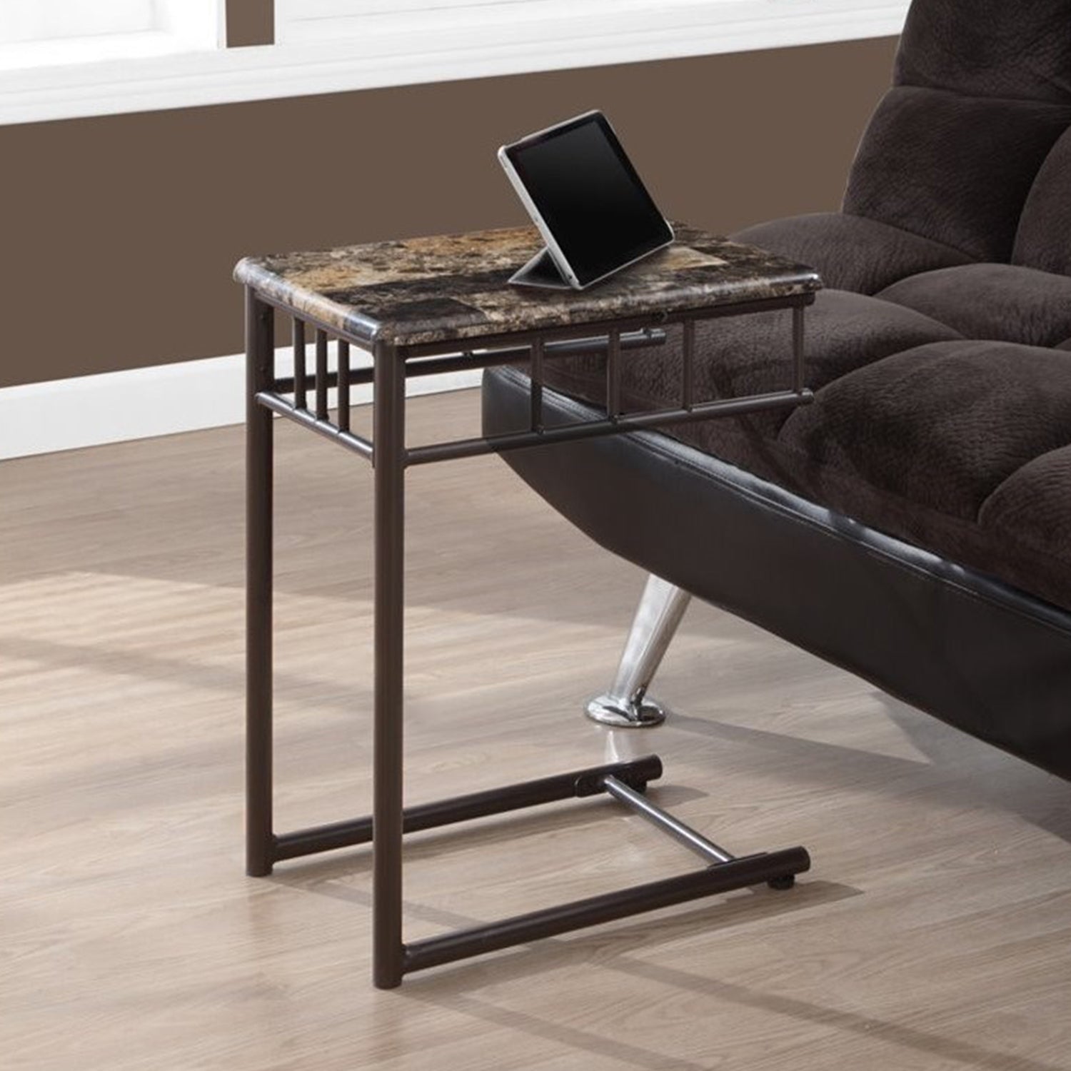 HomeRoots 18" x 12" x 24" MDF and Metal Accent Table in Cappuccino Brown Finish