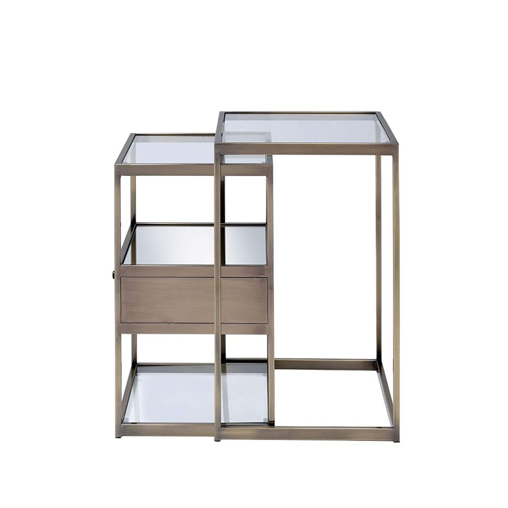 HomeRoots 18' x 15' x 26' 2Pc Clear Glass And Antique Brass Nesting Table