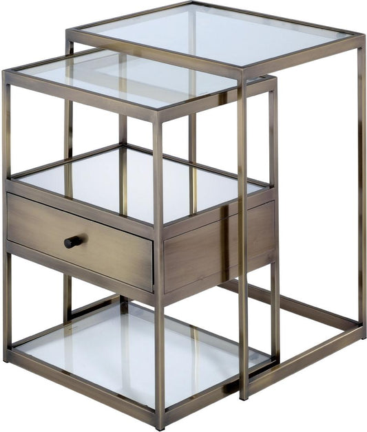 HomeRoots 18' x 15' x 26' 2Pc Clear Glass And Antique Brass Nesting Table
