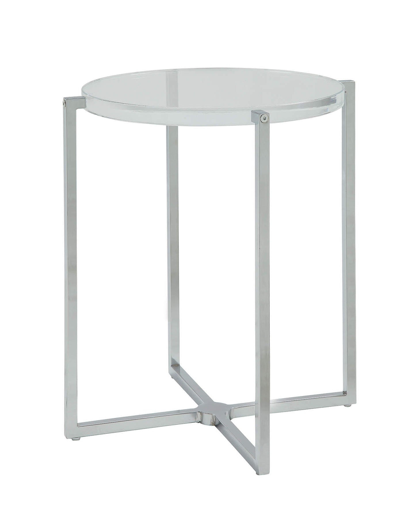 HomeRoots 18" x 18" x 19" Chrome Metal Side Table With Clear Acrylic Top