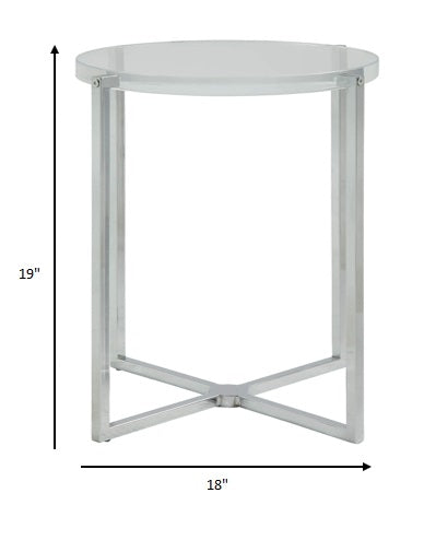 HomeRoots 18" x 18" x 19" Chrome Metal Side Table With Clear Acrylic Top