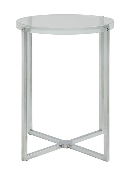 HomeRoots 18" x 18" x 19" Chrome Metal Side Table With Clear Acrylic Top