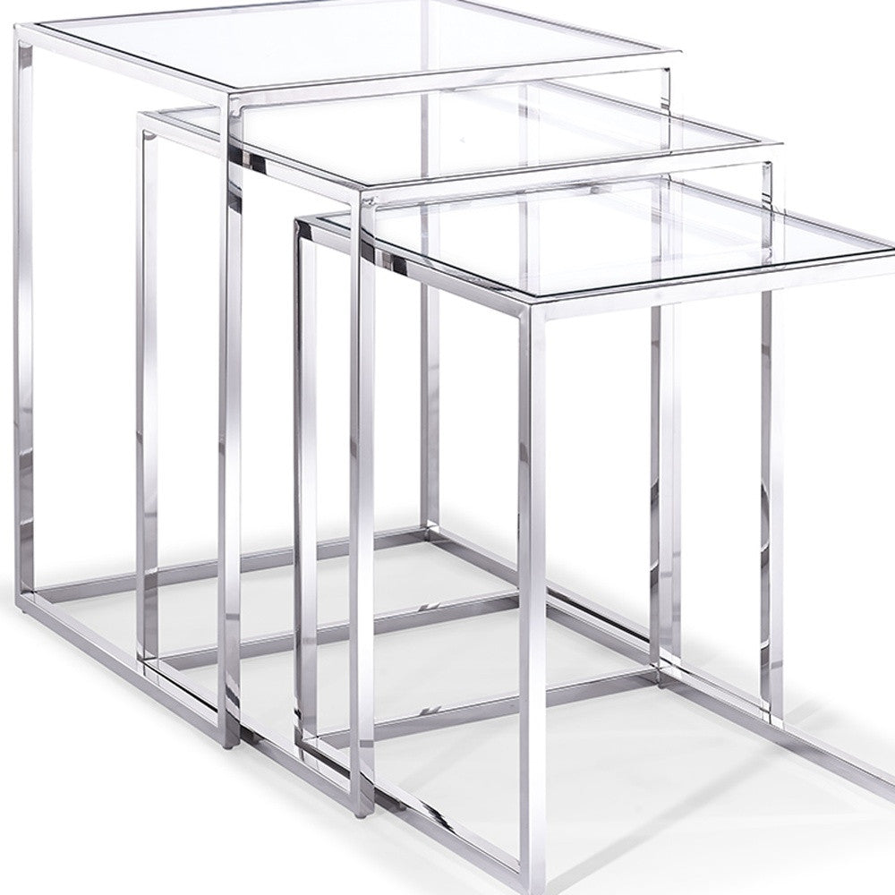 HomeRoots 18" x 18" x 22" Stainless Steel Side Table With Clear Top