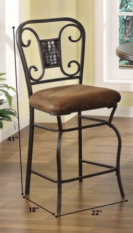 HomeRoots 18' x 22' x 41' 2-Piece Fabric And Antique Bronze Counter Height Chair