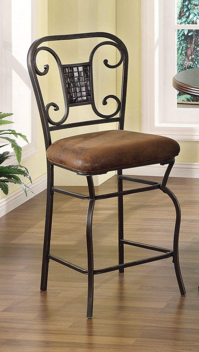 HomeRoots 18' x 22' x 41' 2-Piece Fabric And Antique Bronze Counter Height Chair