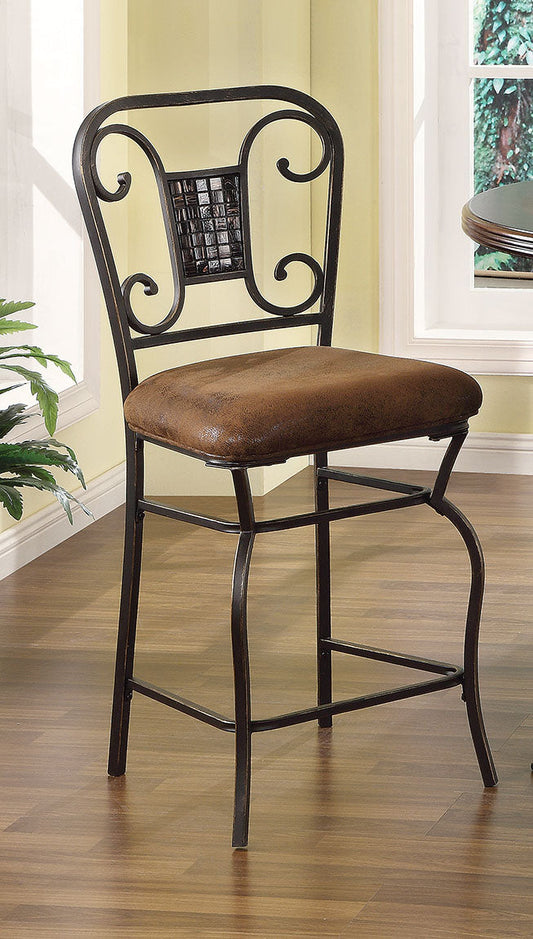 HomeRoots 18' x 22' x 41' 2-Piece Fabric And Antique Bronze Counter Height Chair