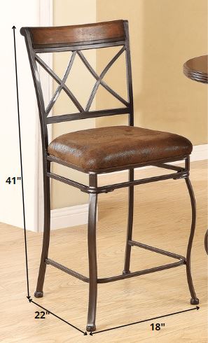 HomeRoots 18' x 22' x 41' 2-Piece Fabric And Black With Gold Brush Counter Height Chair