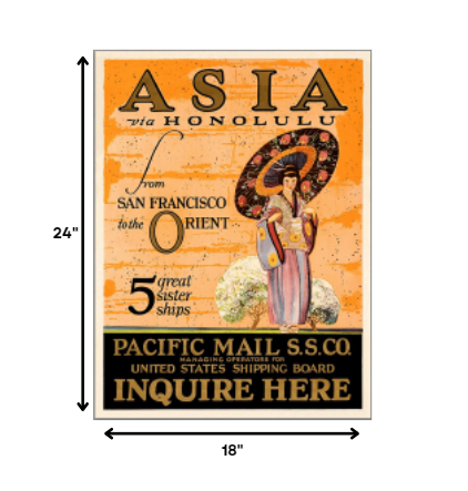 HomeRoots 18" x 24" Asia via Honolulu Vintage Travel Wall Art