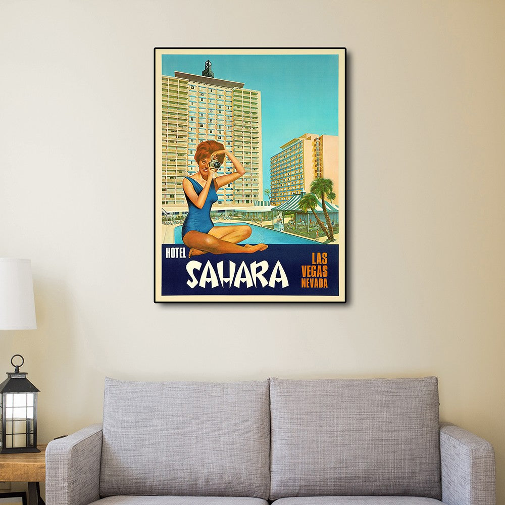 HomeRoots 18" x 24" Hotel Sahara c1960s Las Vegas Vintage Travel Poster Wall Art