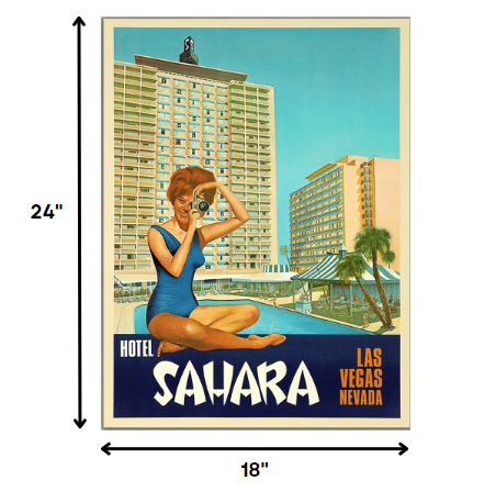 HomeRoots 18" x 24" Hotel Sahara c1960s Las Vegas Vintage Travel Poster Wall Art