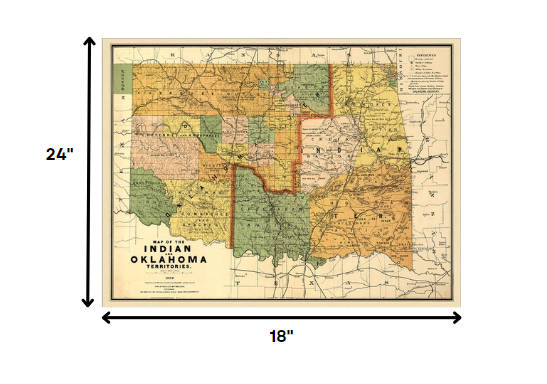 HomeRoots 18" x 24" Map of Indian and Oklahoma Territories Vintage Poster Wall Art