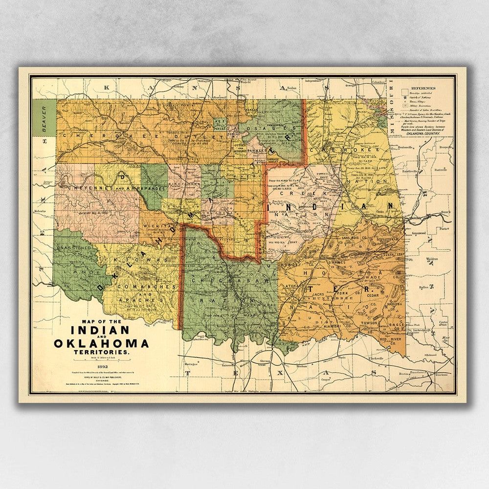 HomeRoots 18" x 24" Map of Indian and Oklahoma Territories Vintage Poster Wall Art
