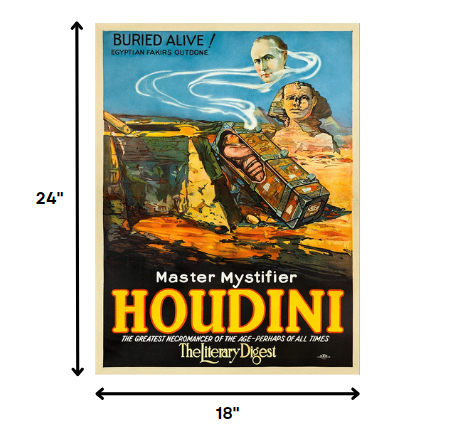 HomeRoots 18" x 24" Master Mystifier Houdini Vintage Magic Poster Wall Art