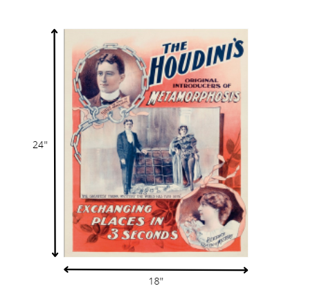 HomeRoots 18" x 24" The Houdini's Metamorphosis Vintage Magic Poster Wall Art