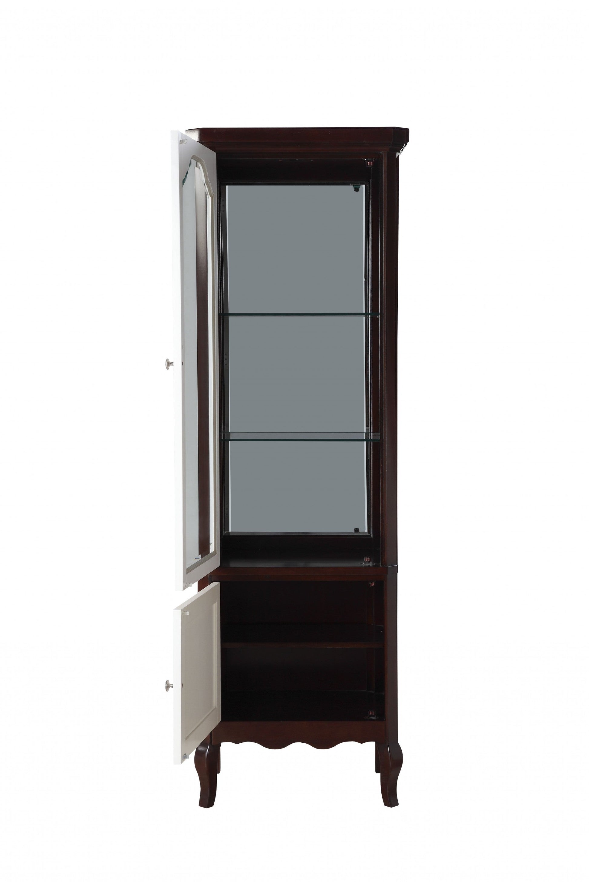 HomeRoots 18" x 26" x 78" Wood Curio Cabinet With White and Walnut Finish