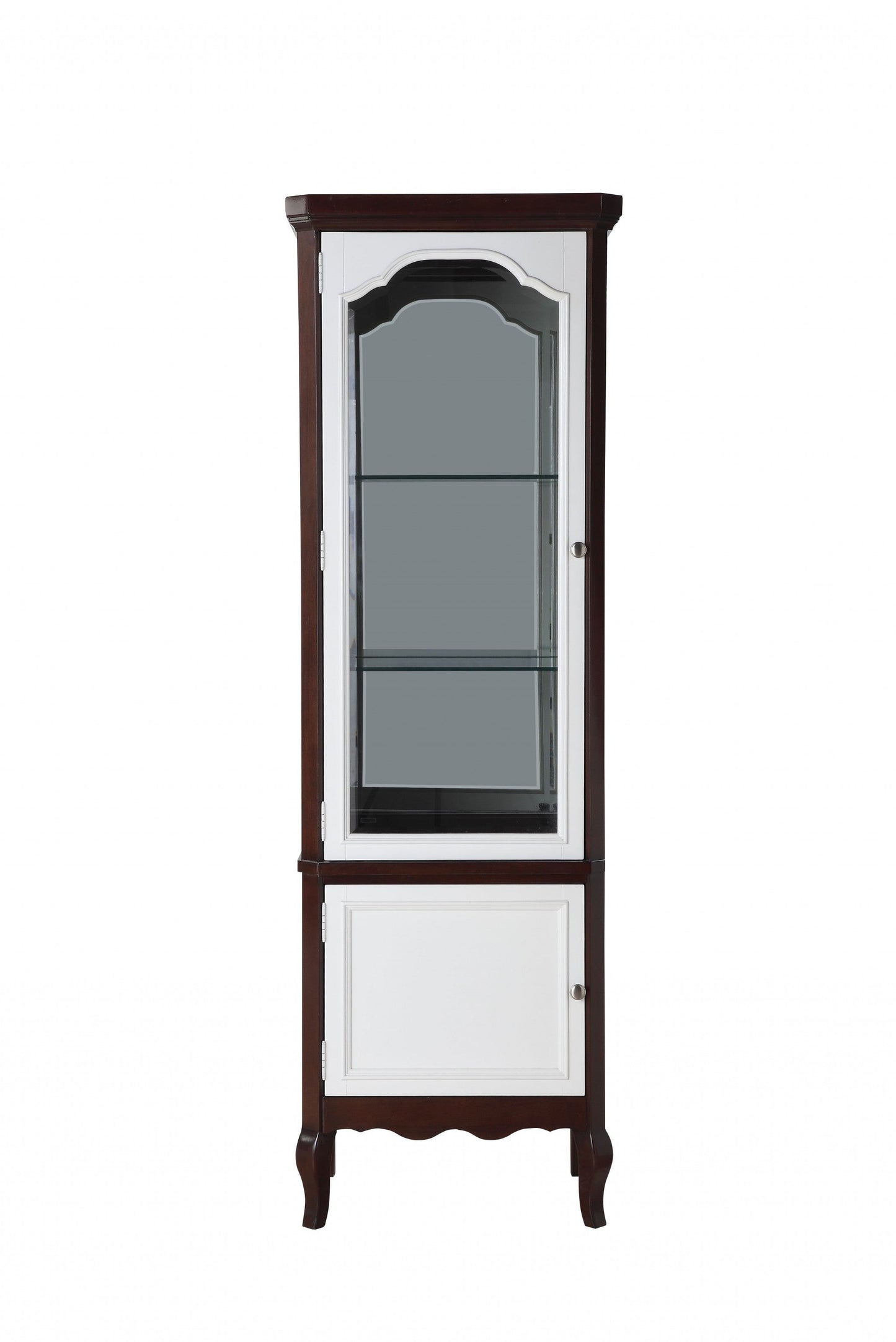 HomeRoots 18" x 26" x 78" Wood Curio Cabinet With White and Walnut Finish